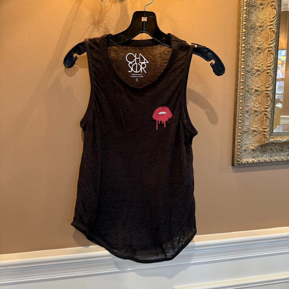 Chaser Black Burnout Muscle Tank | Lip Graphic